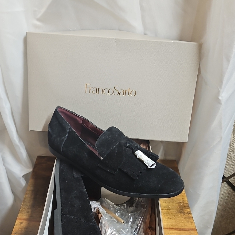 Franco Sarto Womens Black Suede Tassel Loafer Sz 10m
